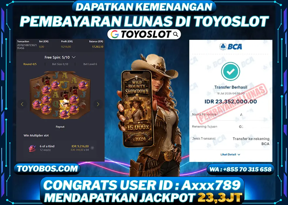 TOYOSLOT - BUKTI KEMENANGAN Wild Bounty Showdown Rp23,300,000,- LUNAS